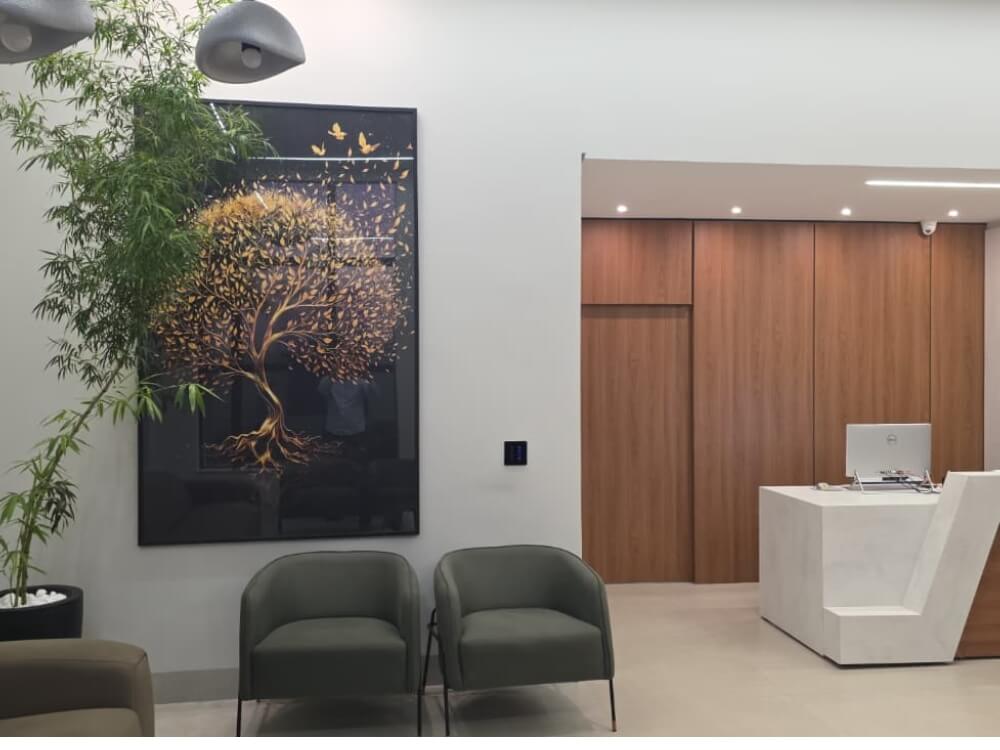 Detalhes da decoração do Instituto Clínico Excel